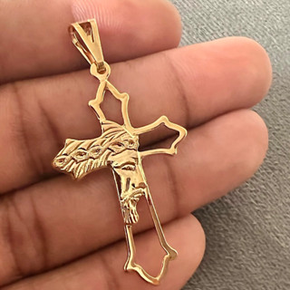 Pingente Cruz Com Face de Cristo Banhado A Ouro 18k