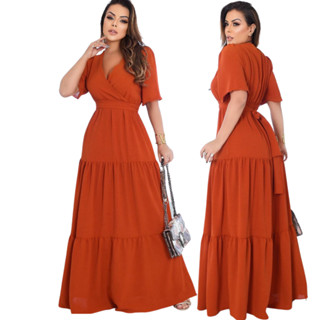 Vestido Longo Liso Manga Curta Variedades de Cores e Tamanhos