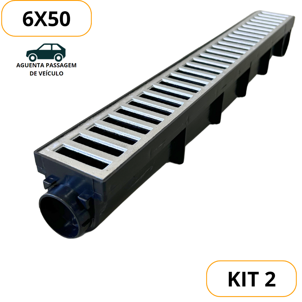 Kit 2 Ralos 6x50 Linear Para Piscina Corredor Área Externa Com Caixa Coletora Aguenta Passagem de Carros