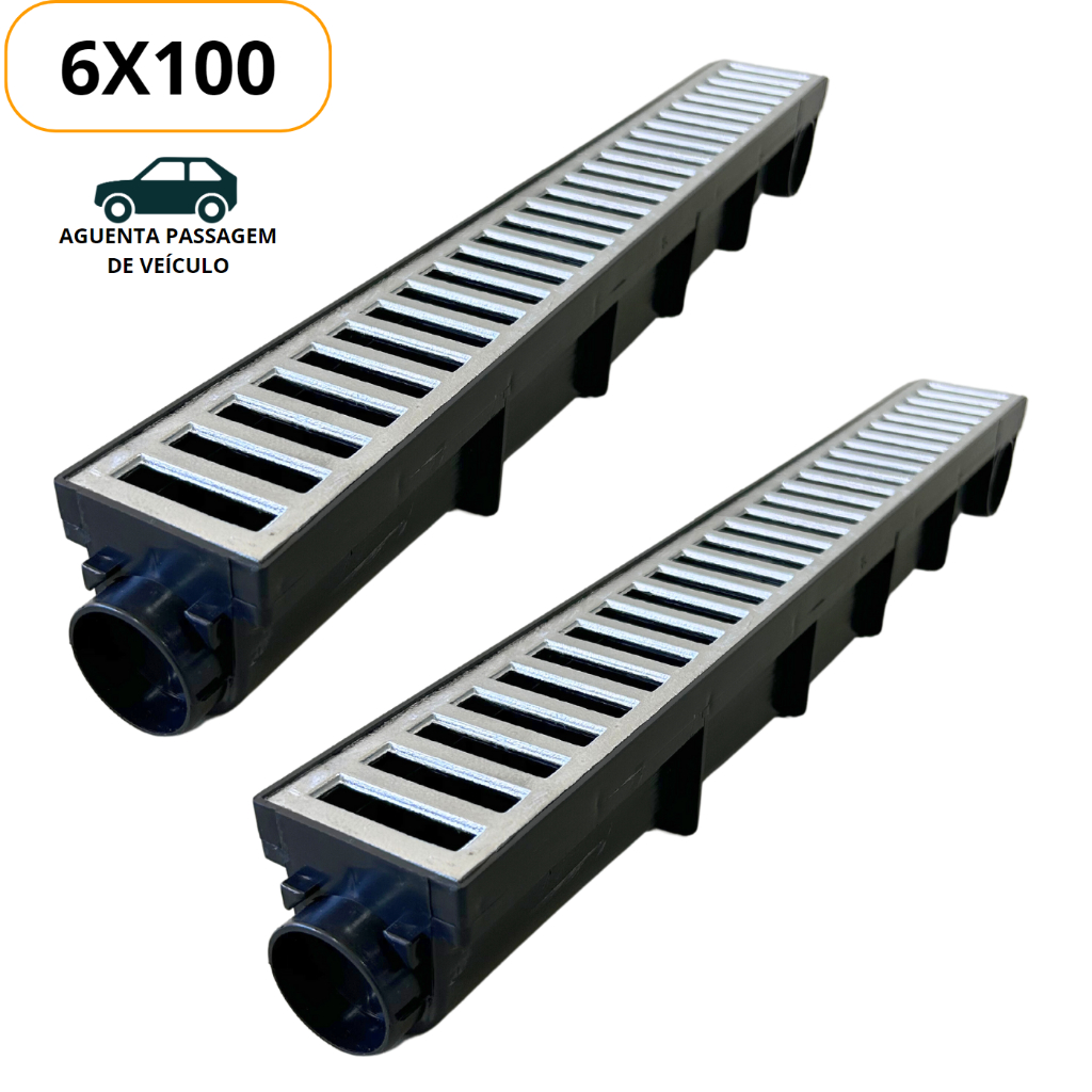 Ralo Linear 6x100 cm Aguenta Passagem de Carros (2 Peças 6x50cm) Seca Piso Box Piscina Banheiro Jardim Corredor Garagem Quintal Grelha Em Alumínio Sif