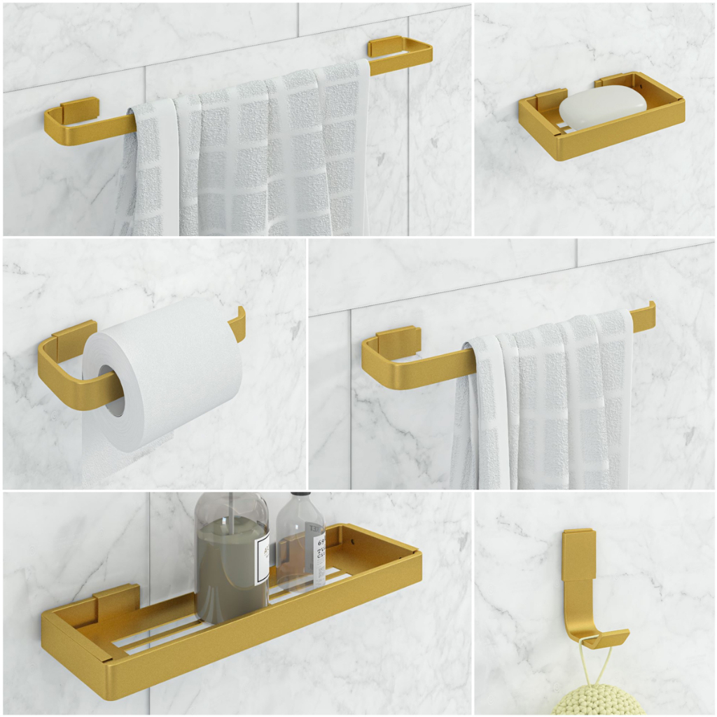 Kit De Acessórios Para Banheiro Dourado 6 Peças Linha Stander