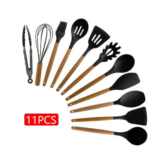 CONJUNTO KIT 11 UTENSÍLIOS COZINHA SILICONE RESISTENTES CALOR ANTIADERENTES E 01 COPO UTENSÍLIOS FINO ACABAMENTO.