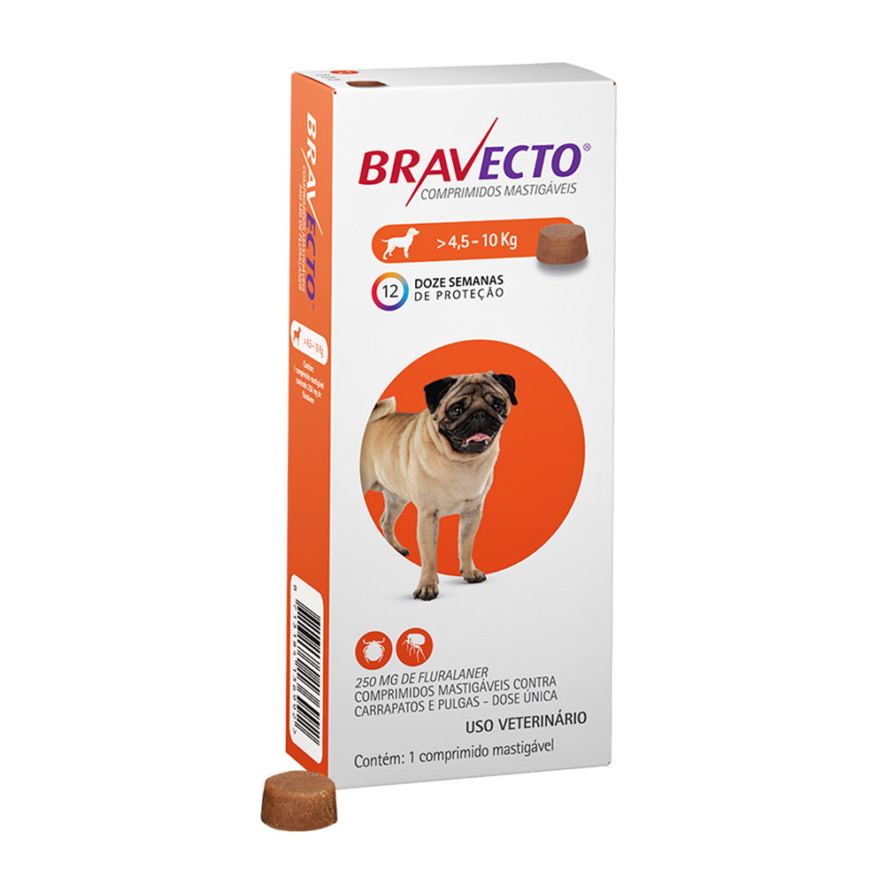Antipulgas e Carrapatos MSD  Bravecto Cães 4,5 até 10kg 250mg em Oferta na Shopee