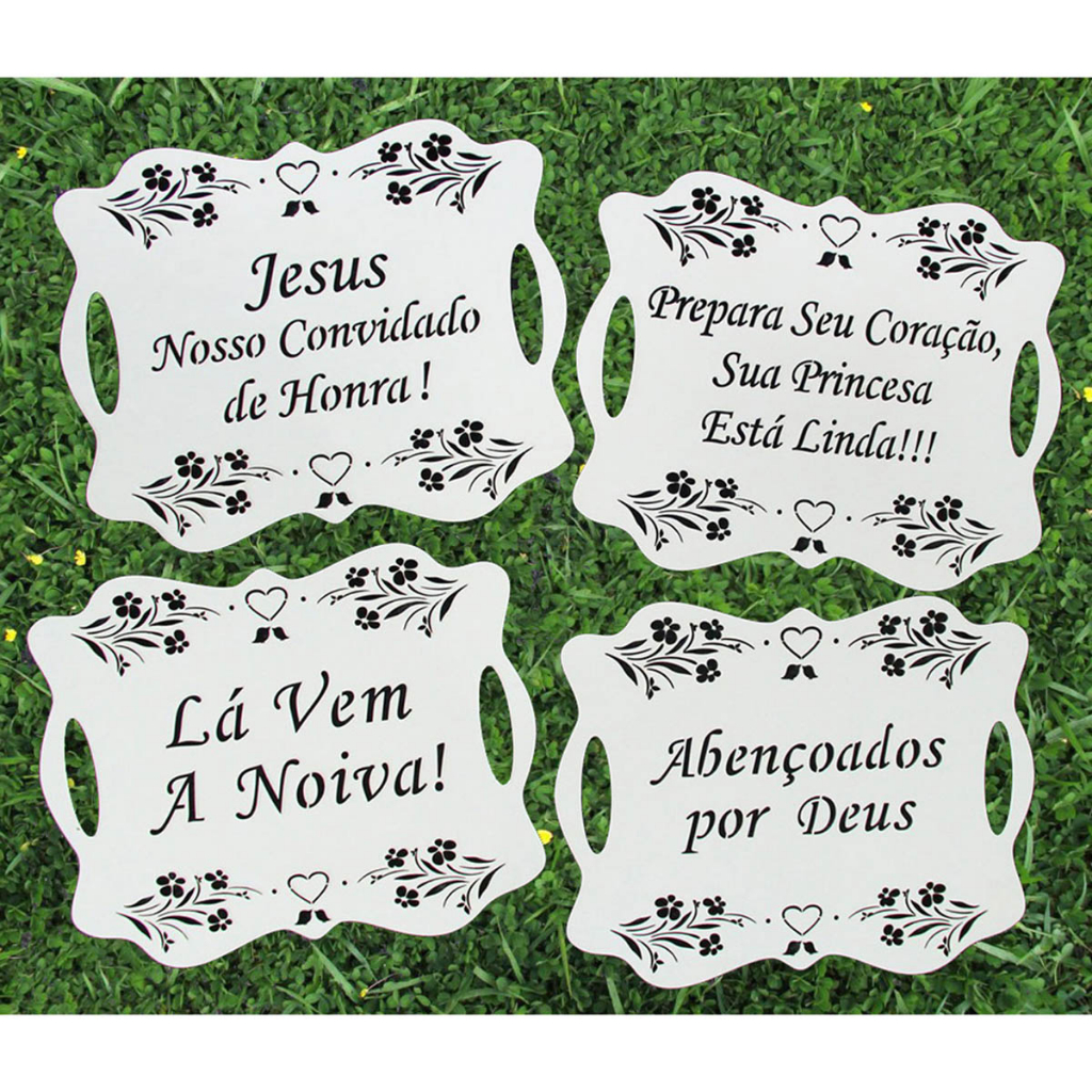 Kit 4 placas Casamento Entrada Igreja Plaquinha Branca Noiva P7 personalizada