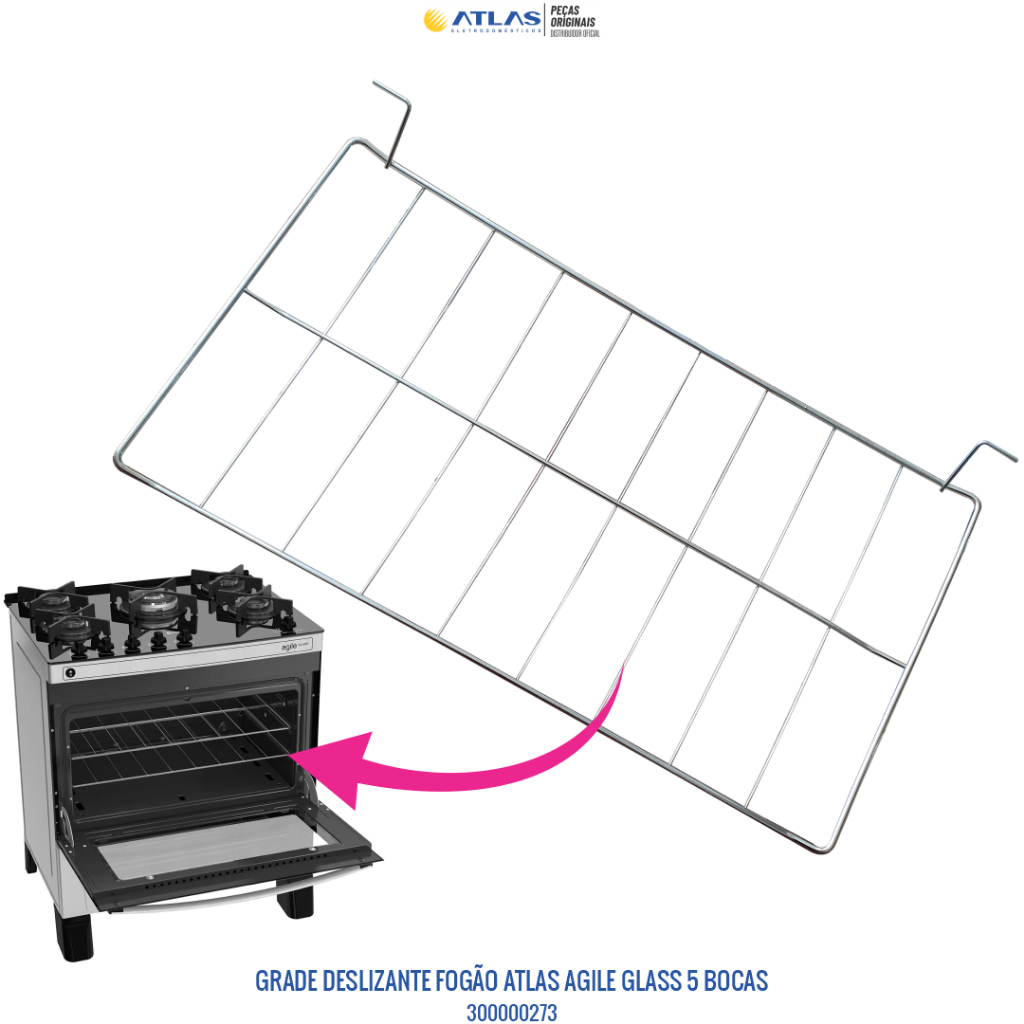 GRADE DESLIZANTE DO FORNO FOGÃO ATLAS AGILE GLASS 5 BOCAS