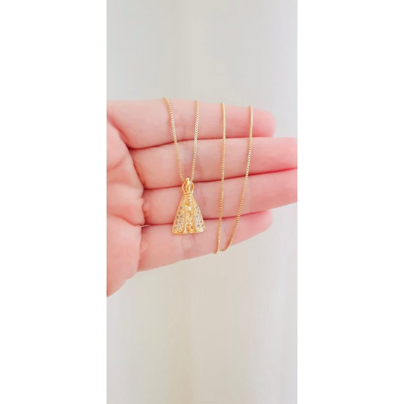 Pingente 2.1cm  Nossa Senhora Aparecida cravejado de zirconias Banhado Ouro 18k