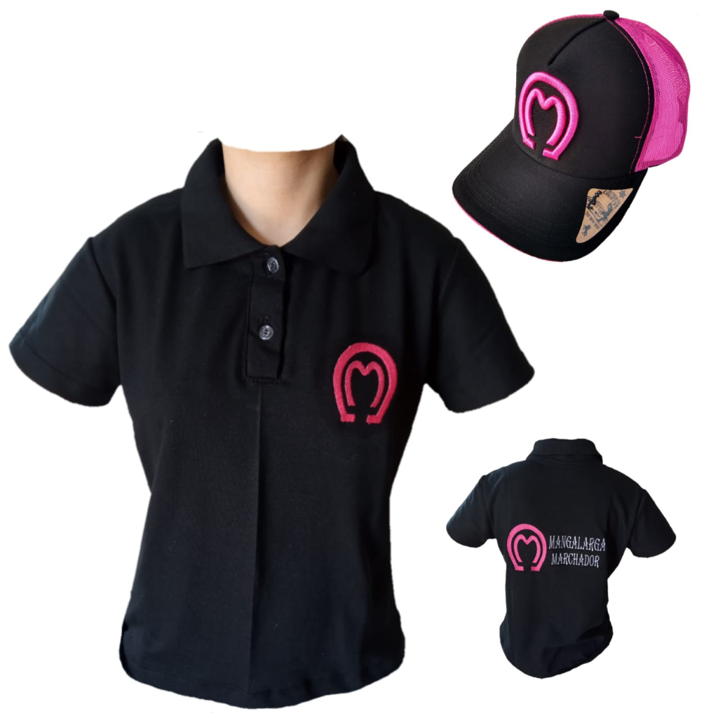 Camisa Polo Piquet Feminino Mangalarga e Boné Telinha Moda Country Sertaneja luxo