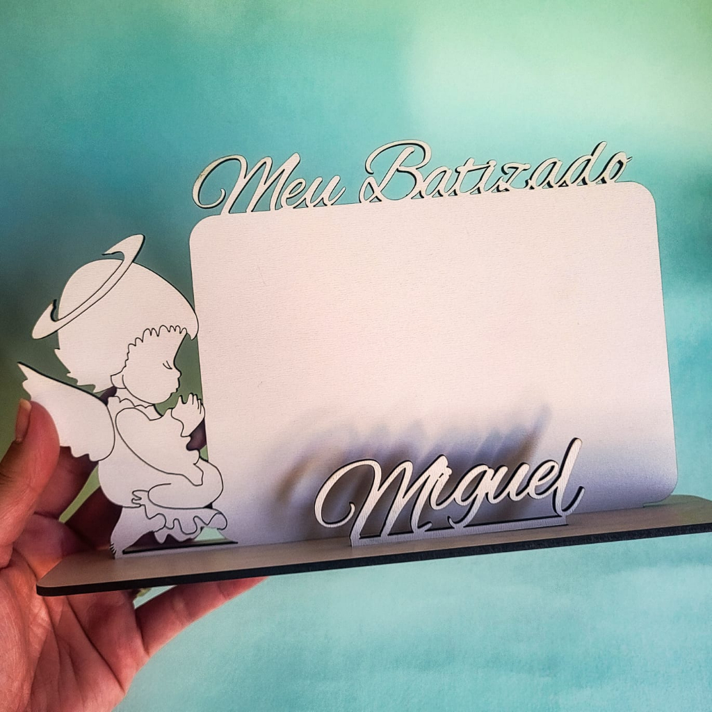 Kit Porta retrato MDF branco batizado personalizado nome