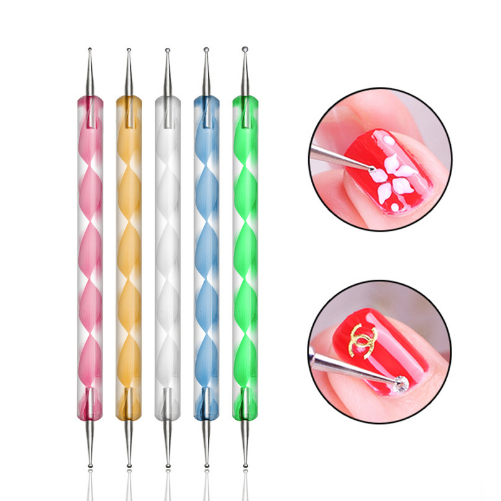 Kit 5 Pinceis Boleadores Ponta Dupla De Unha Decoração Design Acrigel Gel Manicure Acessório Nail Art