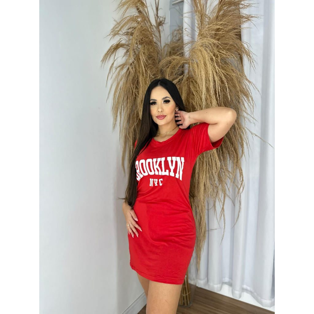 VESTIDO CAMISÃO CAMISETA BROOKLYN MODA FEMININA TENDÊNCIA