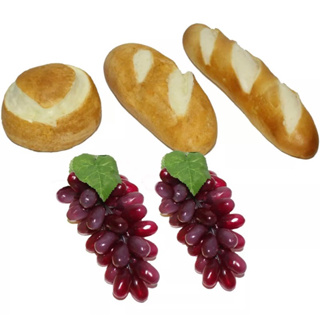 3 Pães artificiais e 2 Uvas artificiais cor VINHO 24cm Kit Arranjo Santa Ceia. filão, redondo e baguete em Oferta na Shopee