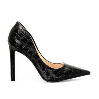 Scarpin Feminino Preto Croco Salto Alto 10cm Bico Fino Elegante Social Festa 33 ao 40