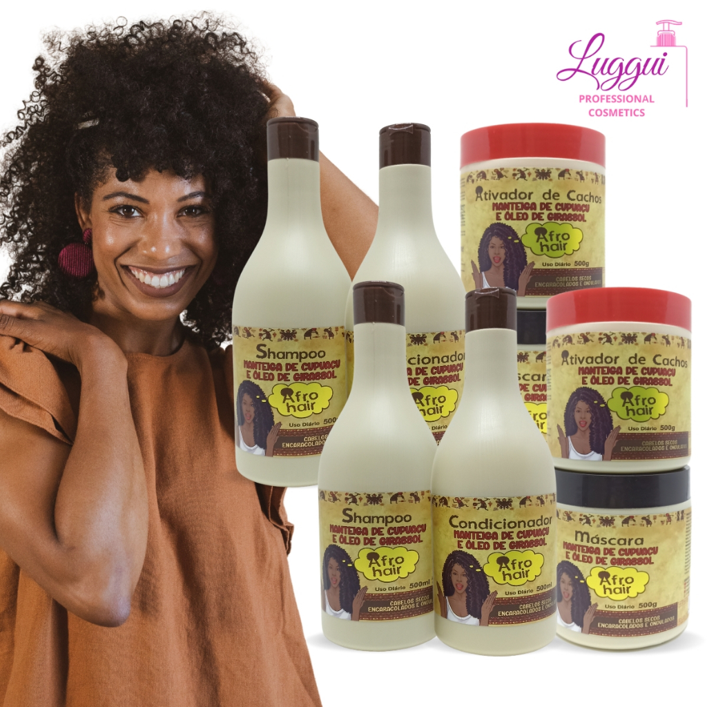 2 Kits AFRO HAIR Manteiga de Cupuaçu C/ Ativador de Cachos 500ml Maycrene - 8 PRODUTOS em Oferta na Shopee