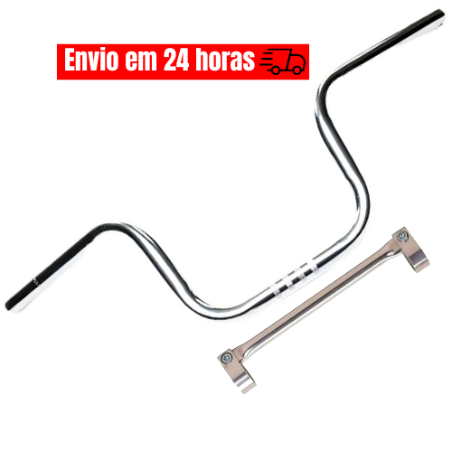 Guidão Modelo de Moto Aço Cromado Preto Alto Titan CG150 Bike Barrinha Travessa Alumínio Bicicleta