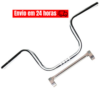 Guidão Modelo de Moto Aço Cromado Preto Alto Titan CG150 Bike Barrinha Travessa Alumínio Bicicleta