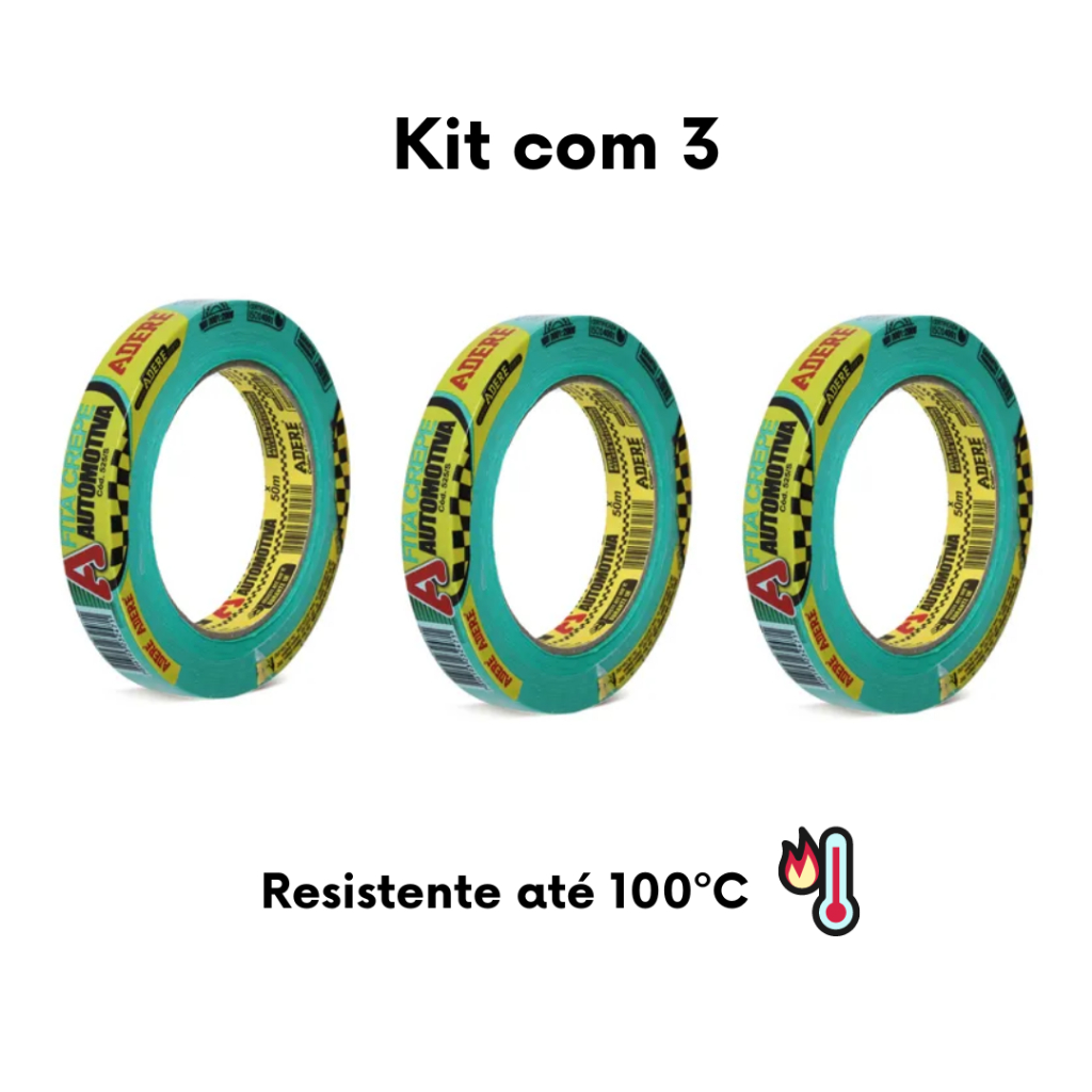 Kit 3 Fita Crepe Automotiva Verde Adere 18mm X 50m em Oferta na Shopee
