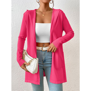 Cardigan Feminino Com Capuz E Bolsos Manga Longa Moda Inverno