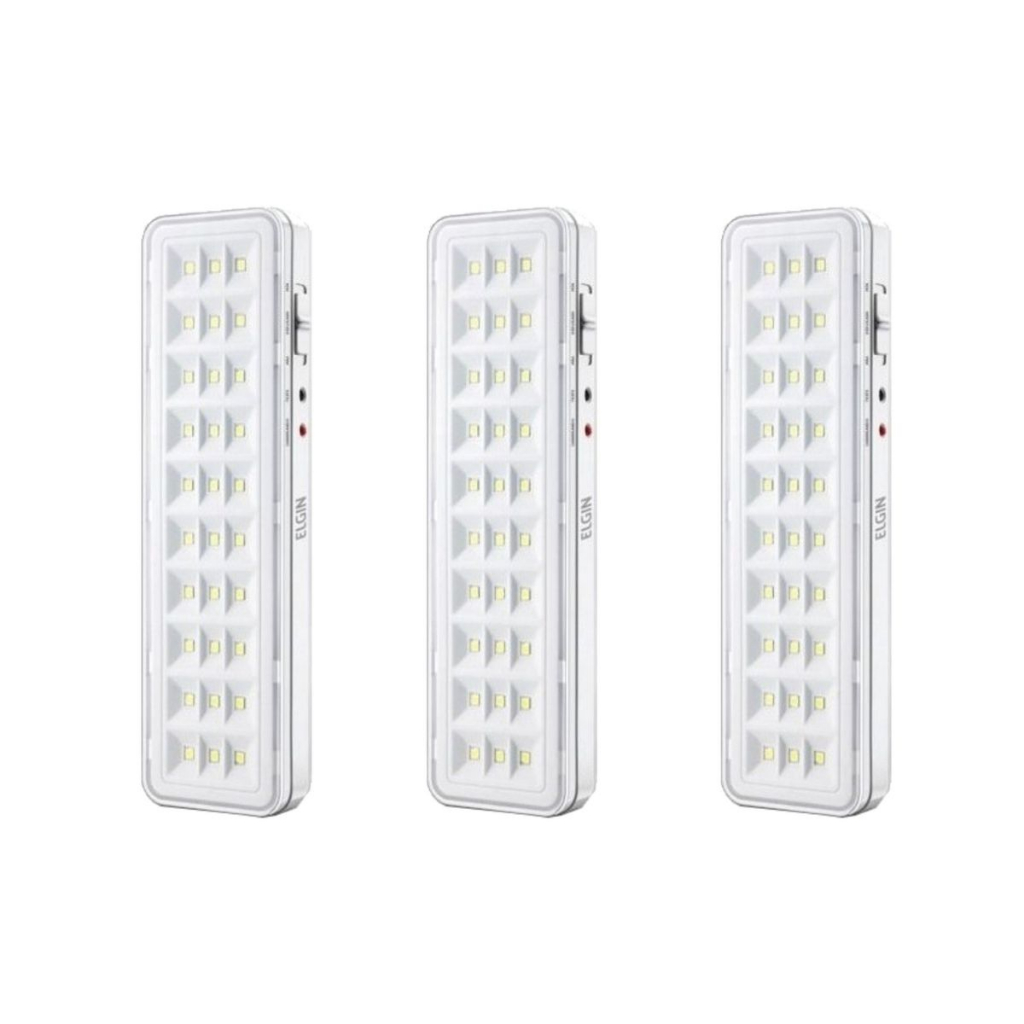 Kit com 3 Iluminação de Emergência C/30 LEDs 2W Bivolt Branco Frio ELGIN
