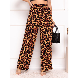 Calça feminina pantalona estampa onça oncinha