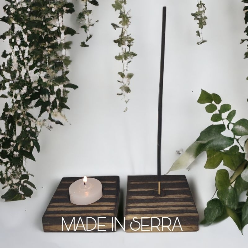 Incensário e Porta-Vela em Madeira Artesanal | Decoração e Aromatização de Ambientes em Oferta na Shopee