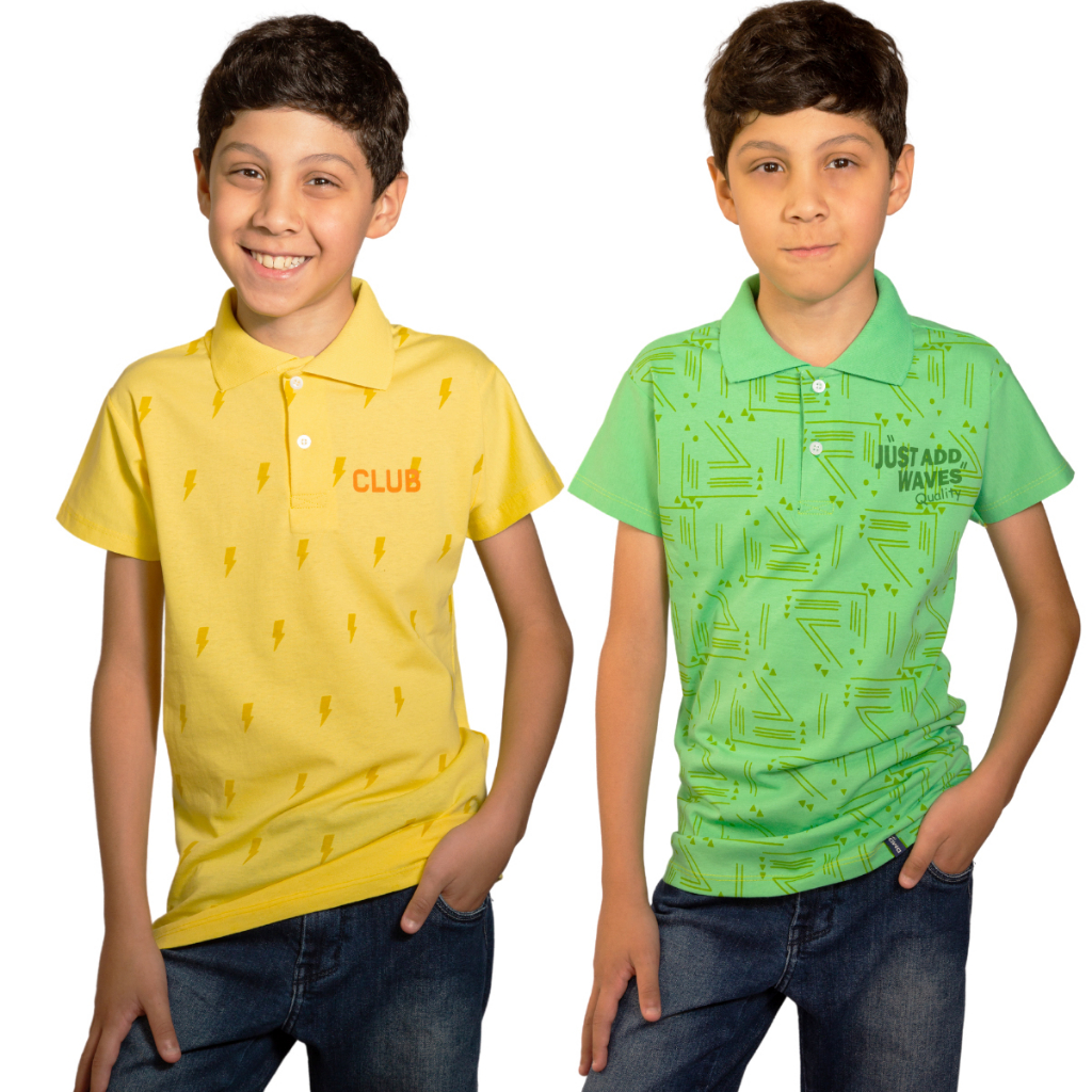 2 Camisa Polo Masculina Infantil Menino Juvenil Estampada