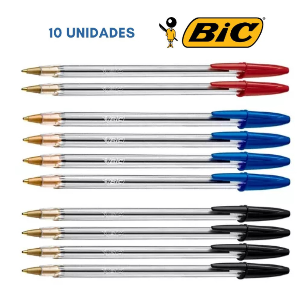 Kit 10 Canetas Bic Cristal Azul Ponta Média 1.0mm Alta Durabilidade-Canetas Cristal 1.0 Média Bic