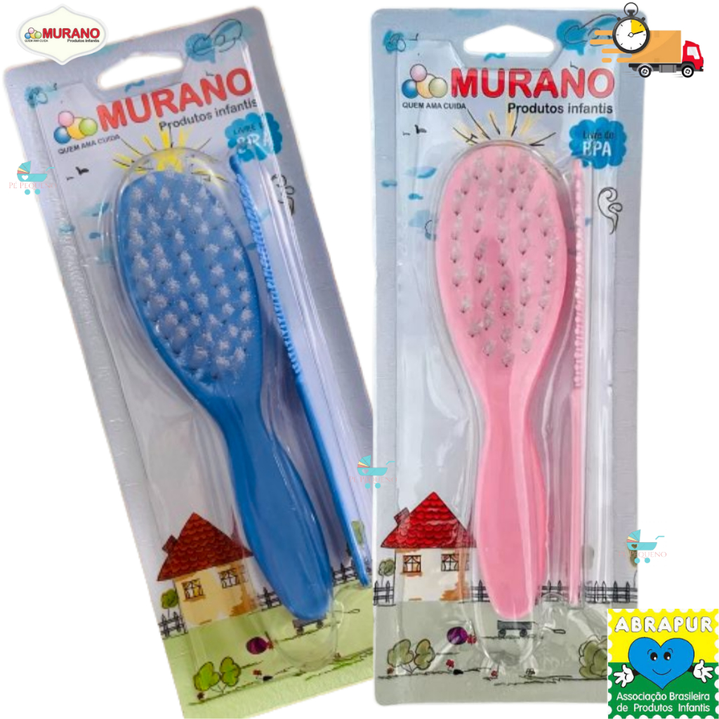 Escova e Pente de cabelo higiene bebe enxoval banho infantil MURANO - Envio imediato