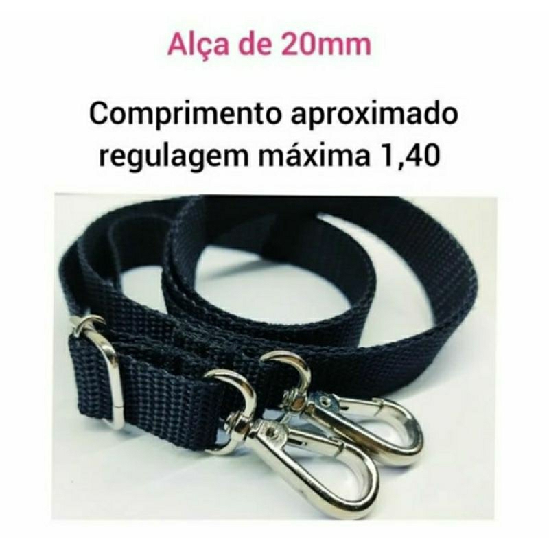 Alça para bolsa pronta transversal\tiracolo regulável 2 fechos mosquetão