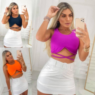 Cropped Luxxo com Bojo Amarração  Feminino Moda Cropped Blogueira Feminino Cropped Luxxo Moda Feminina Cropped