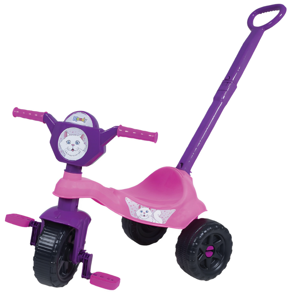 Triciclo Motoca Velotrol Menina Gatinha, Haste de Empurrar, Pedal e Painel Certificado Inmetro Produto Kendy Brinquedos · foto 2
