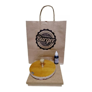 Kit Carimbos Madeira Personalizados 1un 12x12cm + 1un 6x6cm  + almofada + tinta Para Sacolas Kraft em Oferta na Shopee