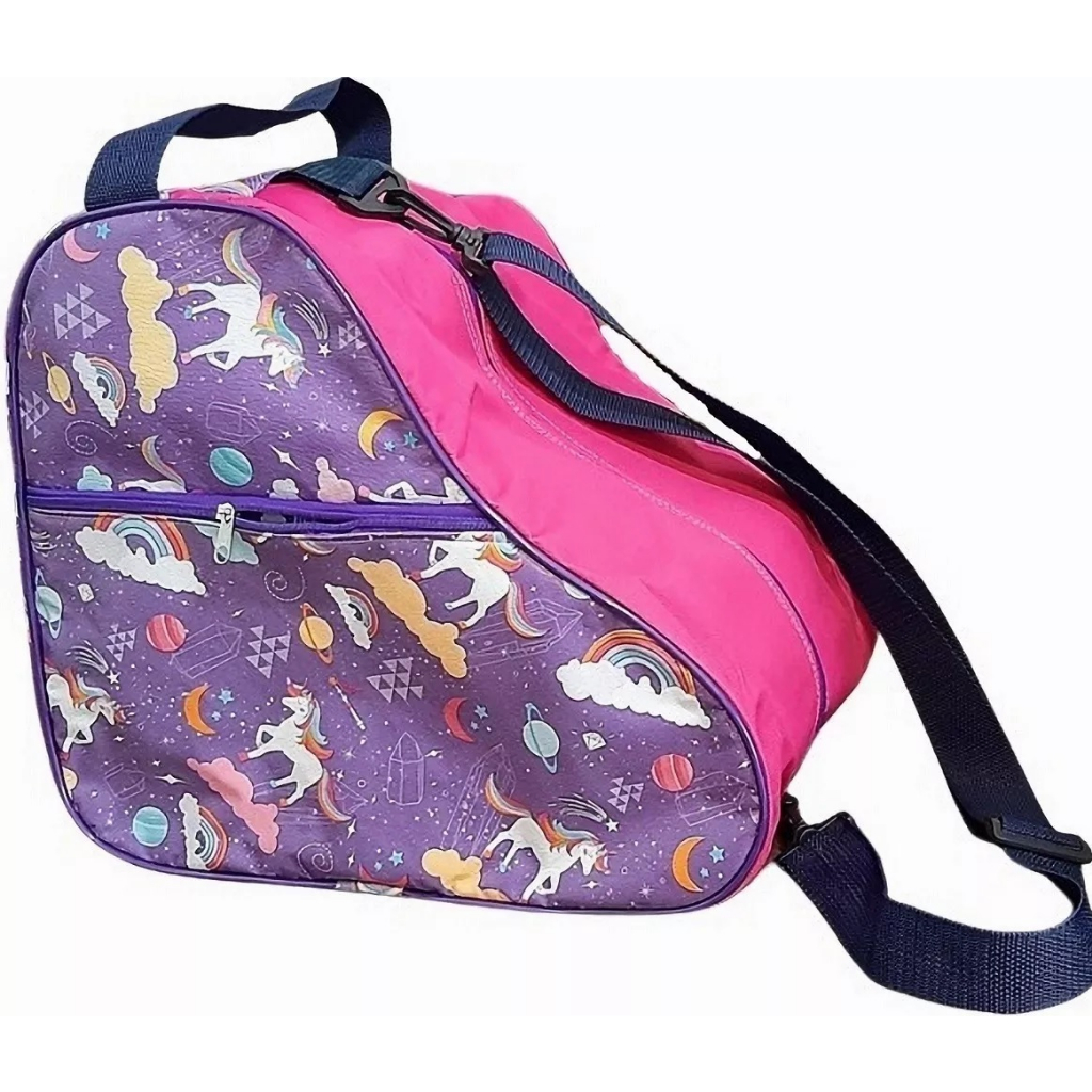 Bolsa Mochila unicórnio lilás, para Patins Quad Inline patinação artística, recreação infantil.