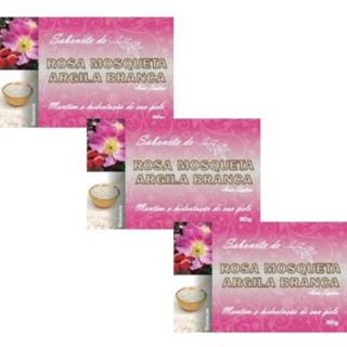 Kit sabonete de rosa mosqueta com argila branca Bionature 3 unidades de 90g