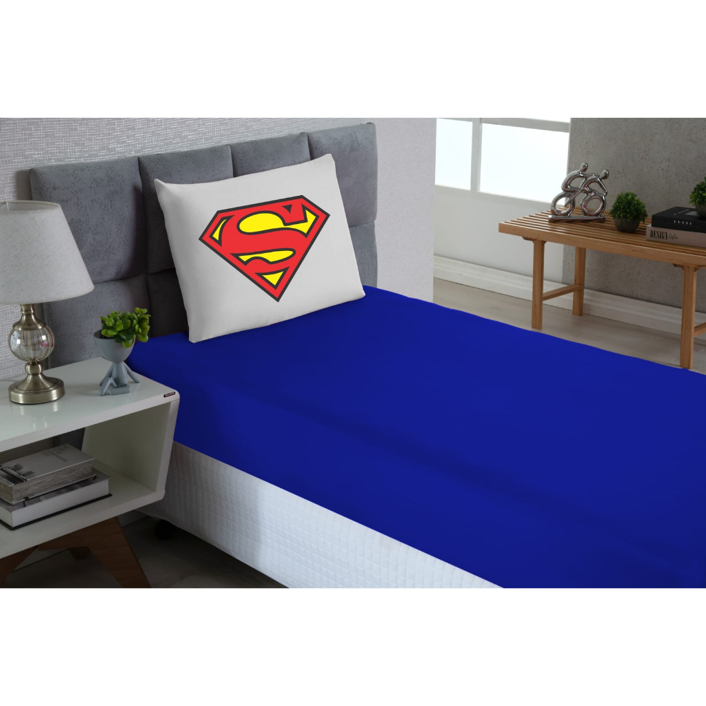 jogo de lençol solteiro estampado 02 peças Superman Azul