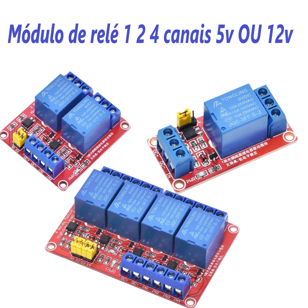Módulo de relé 1 2 4 canais 5v OU 12v