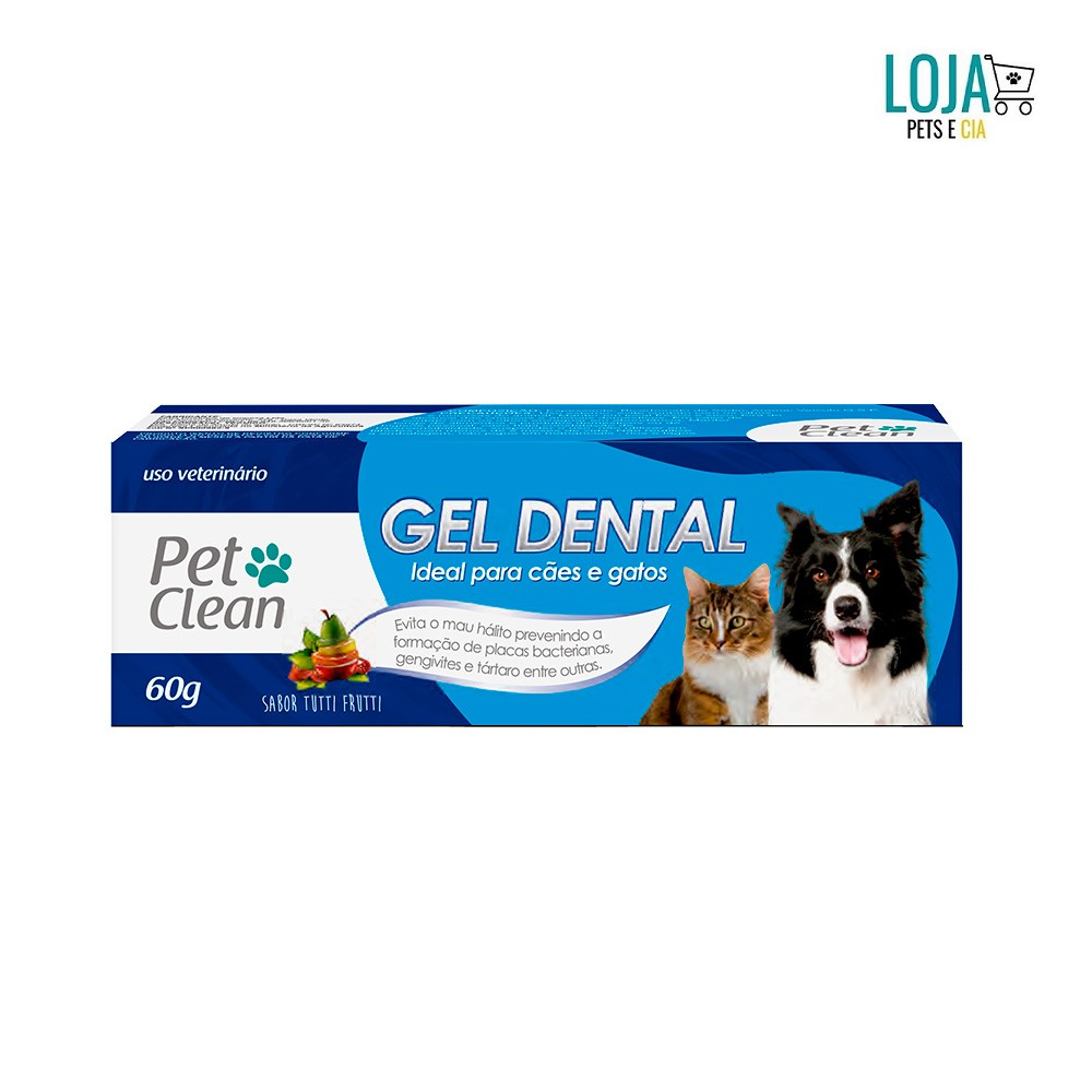 Gel Dental Pet Clean Tutti Frutti 60g - Limpeza profunda e refrescante para manter a saúde bucal do seu pet”. Este produto é formulado com ingredientes naturais e ajuda a remover placas e tártaros dos dentes do seu cachorro