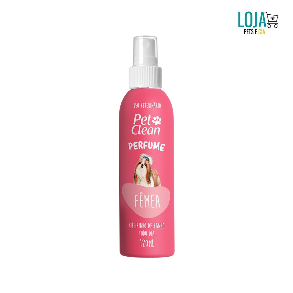 Perfume Fêmea 120ml Pet Clean - Fragrância suave e duradoura para deixar sua pet ainda mais cheirosa. Este produto é formulado com ingredientes naturais e ajuda a manter sua pet cheirosa por mais tempo