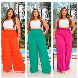 CALÇA SOCIAL FEMININA PANTALONA TECIDO DUNA COM FORRO PLUS SIZE, GG-G1-G2-G3