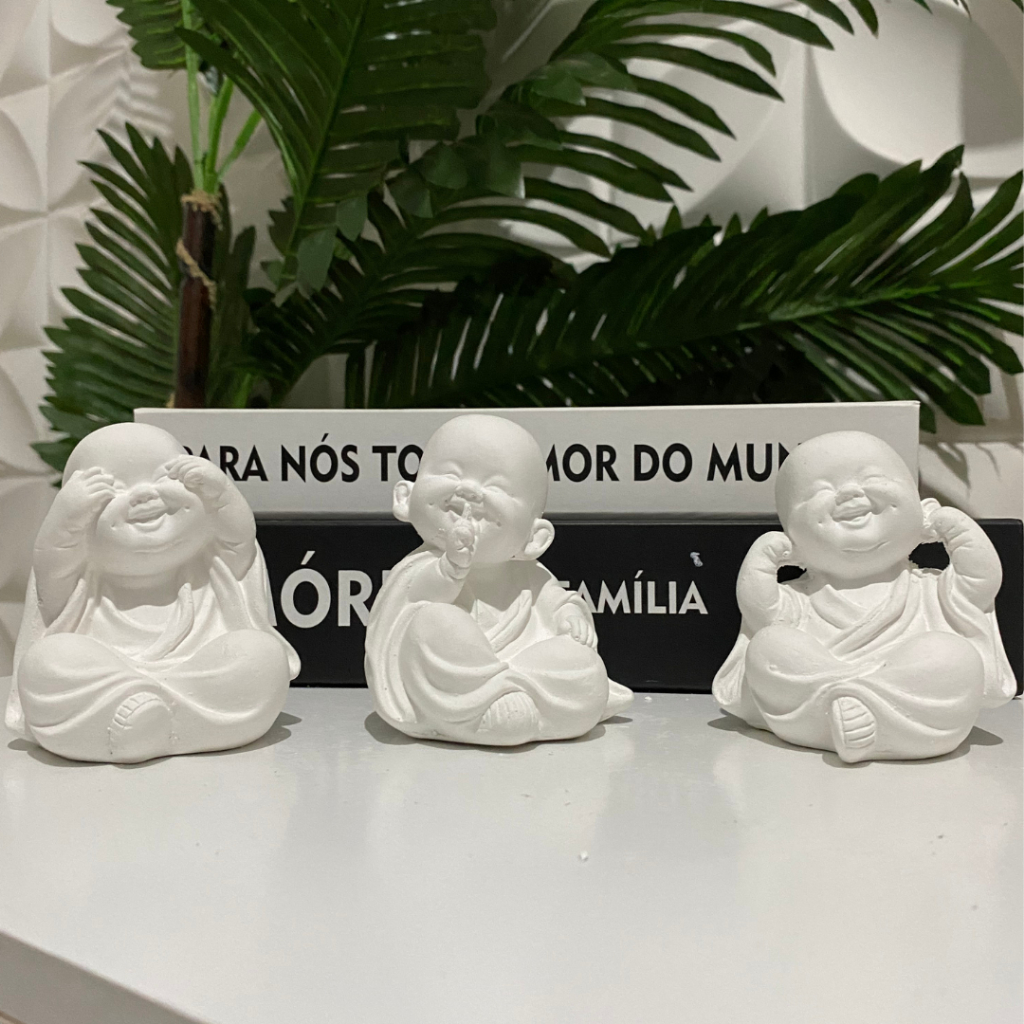 Buda Monge Trio De Mini Buda Sabedoria Pequeno 8 cm Jardim Zem Decoraçõa Gesso Enfeites