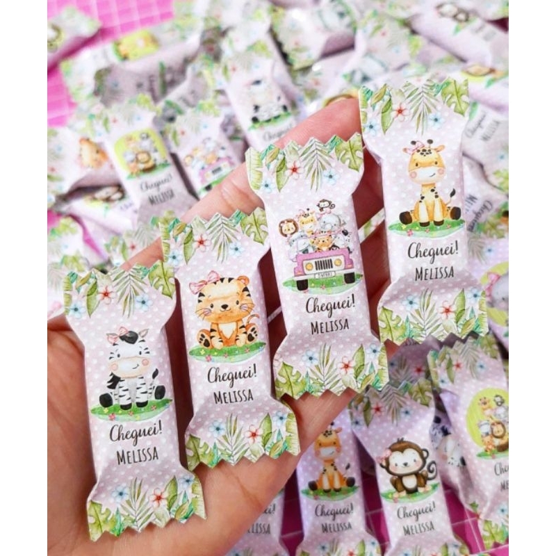 Balinhas Personalizadas Safari  menina 50 unidades
