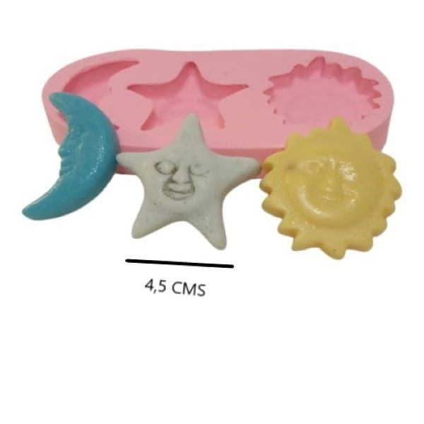 MOLDE FORMA SABONETE VELA SILICONE SOL LUA ESTRELA 3 CAV
