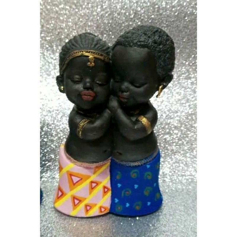 Escultura Casal de africanos criança/ baby/ lar / ibeji /gesso