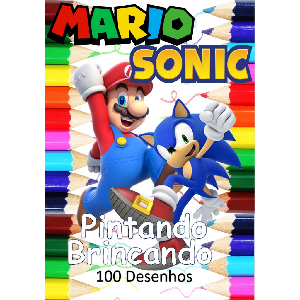 100 Desenhos Para Pintar e Colorir Mario e Sonic - Folhas A4 Sulfite Avulsas/Soltas