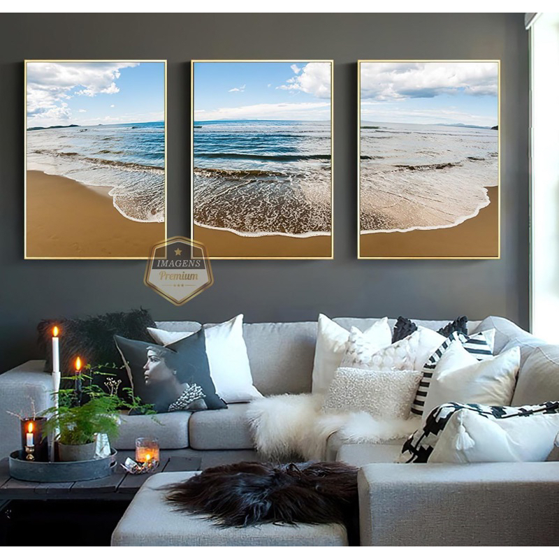 Conjunto 3 Peças Quadros Decorativos Frases Motivacionais Praia Deserta Kit de Quadros Decoração Parede Sala Quarto Cozinha Sala de Jantar Escritório Plaquinhas Decorativas Frases motivacionais