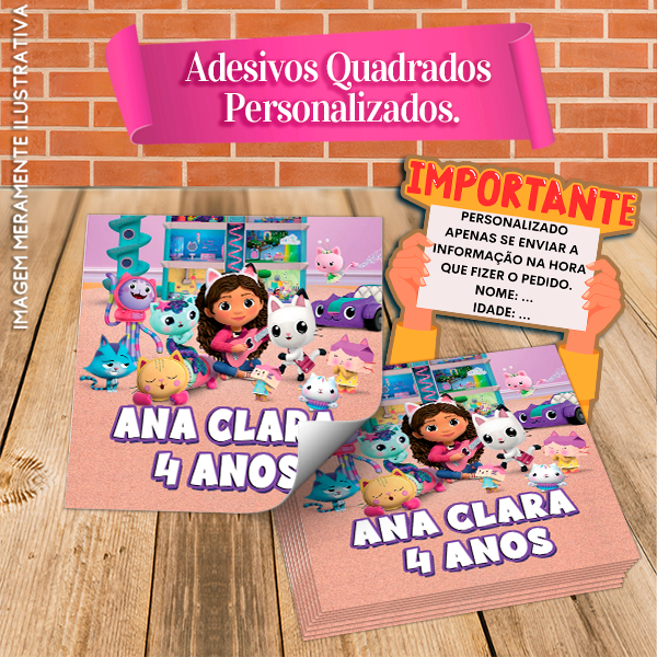 Adesivos Quadrados Personalizados A casa mágica da Gabby