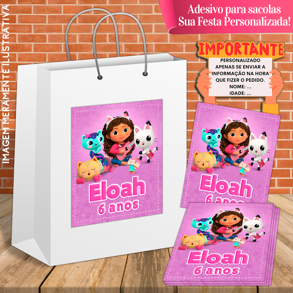 10 Adesivos Personalizados Para Sacolas A Casa Mágica da Gabby