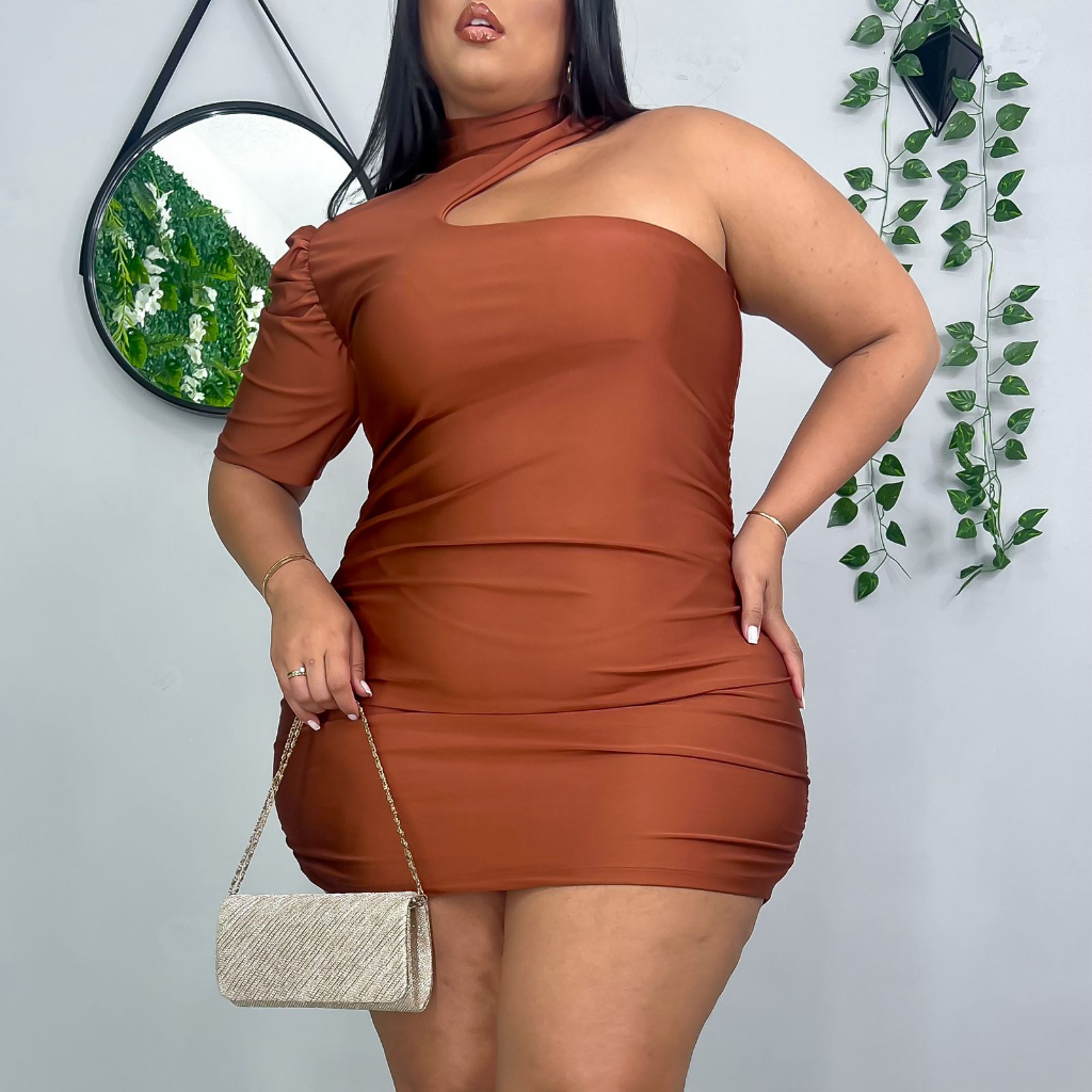 VESTIDO TALIA MÃO UNICA PLUS SIZE EM TRILOBOL 46 AO 54