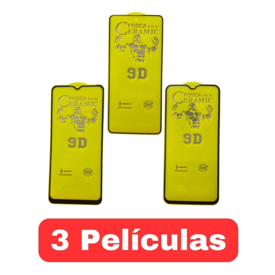 Kit 3 películas Cerâmica Fosca Flexível Xiaomi Redmi Note 8/Note 9/Note 9s/Note 11/Note 12/X3/13C/X5/X6 Pro
