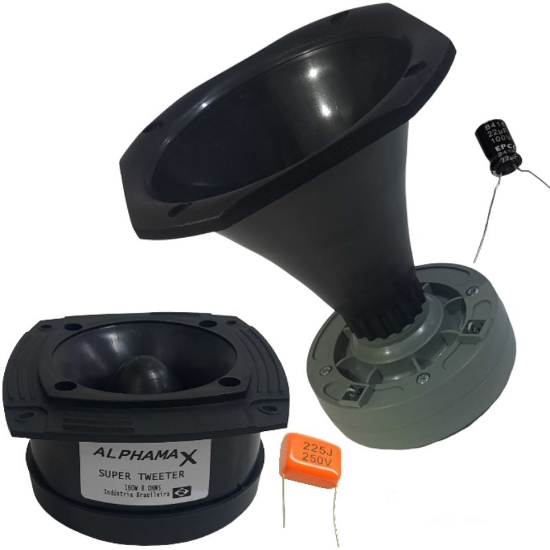 kit 1 driver corneta e 1 super tweeter profissional alphamax 320w com capacitores