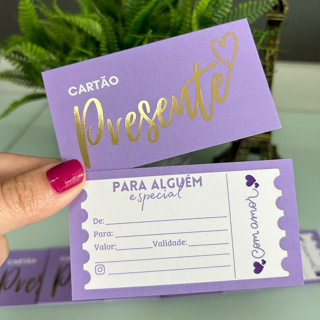 30 un Cartão Vale Presente Lilás - Hotstamping | Papelaria em Oferta na Shopee